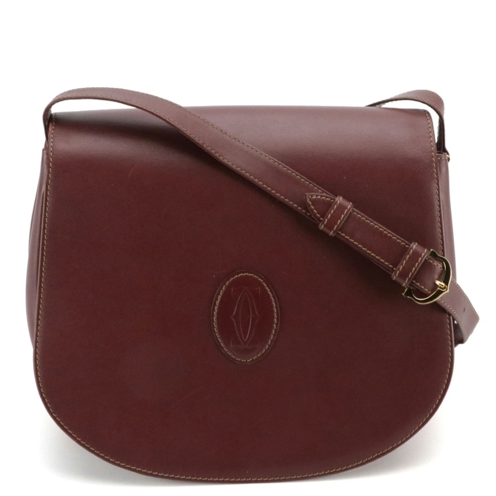 Vintage Cartier Must Line Shoulder Bag in Bordeaux Leather